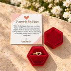 Forever In My Heart ring in its open gift box beside the card